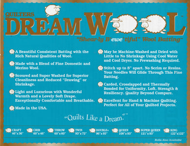 Quilters Dream Wool - Wool batting, 93