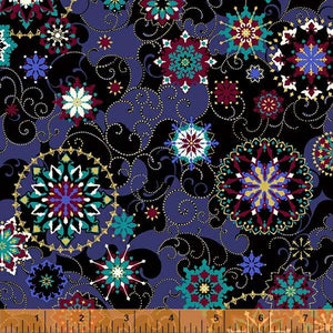 Windham Fabrics, 108" Wide Quilt Back, Winter Medallion in Black, per half-yard