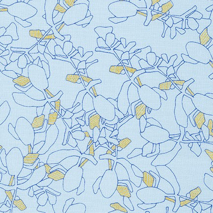 Collection CF, Flora in Blue (Gold Metallic), per half-yard