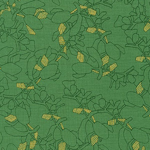 Collection CF, Flora in Moss (Gold Metallic), per half-yard