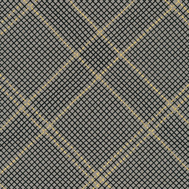 Collection CF, Tartan Single Border in Pewter (Gold Metallic), per half-yard