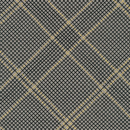 Collection CF, Tartan Single Border in Pewter (Gold Metallic), per half-yard