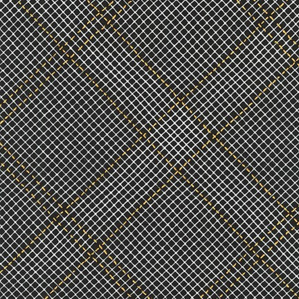 Collection CF, Tartan Single Border in Black (Gold Metallic), per half-yard