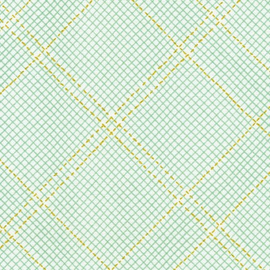 Collection CF, Tartan Single Border in Seafoam (Gold Metallic), per half-yard