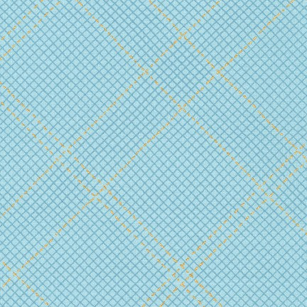 Collection CF, Tartan Single Border in Dusty Blue (Gold Metallic), 18