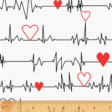 *Closeout Sale* Calling All Nurses Collection, Heartbeat in White by Windham Fabrics, per half yard