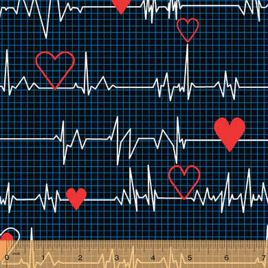 *Closeout Sale* Calling All Nurses Collection, Heartbeat in Black by Windham Fabrics, per half yard