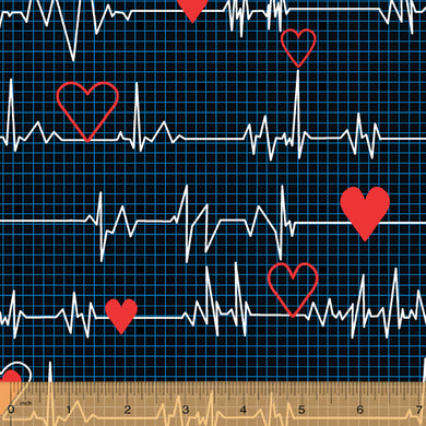 Calling All Nurses Collection, Heartbeat in Black by Windham Fabrics, per half yard