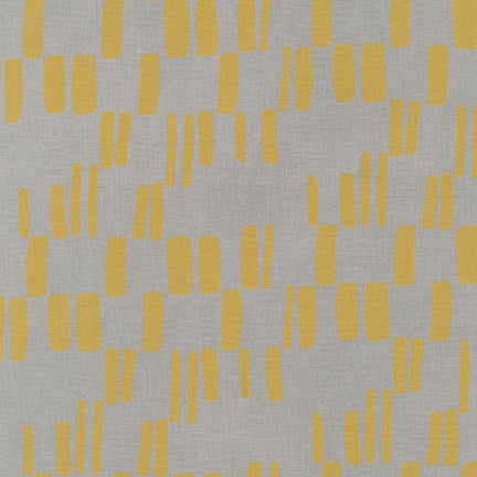 Quarry Trail, Block Print in Pewter, Essex Cotton/Linen Blend per half-yard