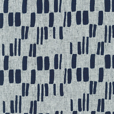 Quarry Trail, Block Print in Indigo, Essex Cotton/Linen Blend per half-yard
