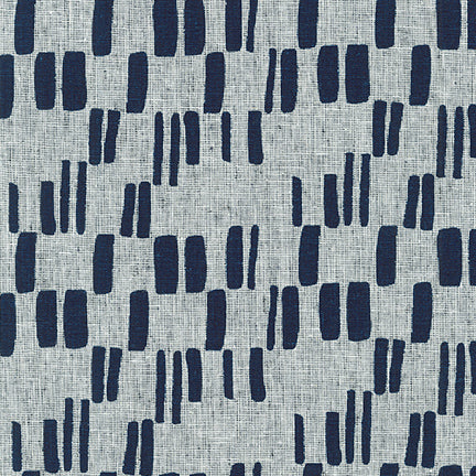 Quarry Trail, Block Print in Indigo, Essex Cotton/Linen Blend per half-yard