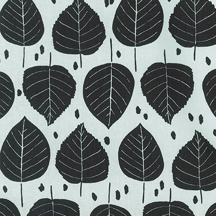 Quarry Trail, Leaves in Silver, Essex Cotton/Linen Blend per half-yard