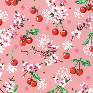 Wishwell Cheery Blossom, Cherries and Blooms Peach, per half-yard