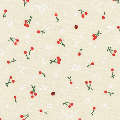 Wishwell Cheery Blossom, Petite Cherries Natural, per half-yard