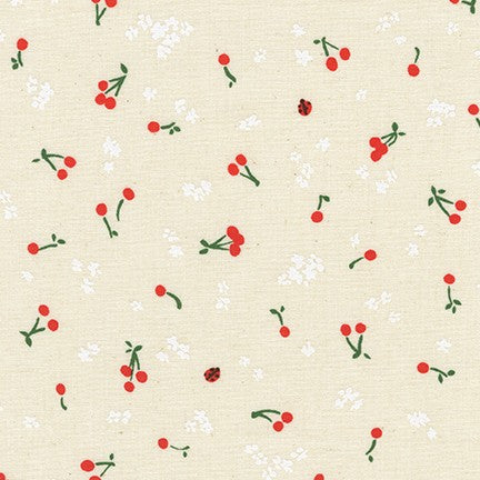Wishwell Cheery Blossom, Petite Cherries Natural, per half-yard