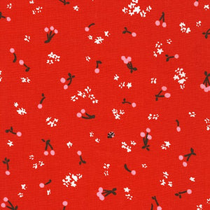 Wishwell Cheery Blossom, Petite Cherries Ladybug, per half-yard