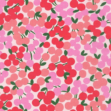 Wishwell Cheery Blossom in Lawn, Cherries Apple, per half-yard
