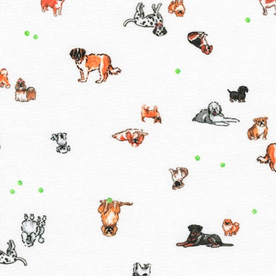Wishwell Petit, Dogs in White, per half-yard